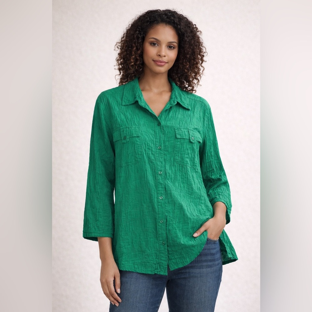 LIZ & ME LIGHTWEIGHT Green Button-Up Shirt